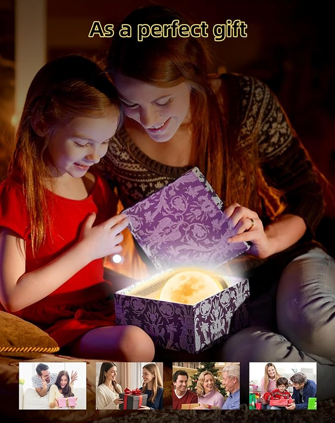 Sunrise Alarm Clock for Bedrooms - Auto-Rotating Moon Lamp with Wake-Up Light & Night Light, 10 Nature Sounds, Dual Alarms for Heavy Sleepers, 30/60/90 Timer & Snooze