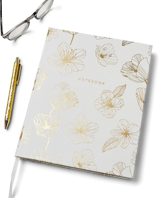 Eccolo Desk Size Hardcover Journal, 256 Lined Page Notebook with Gold Edge Paper, 8-x-10-inch, Gold Flower