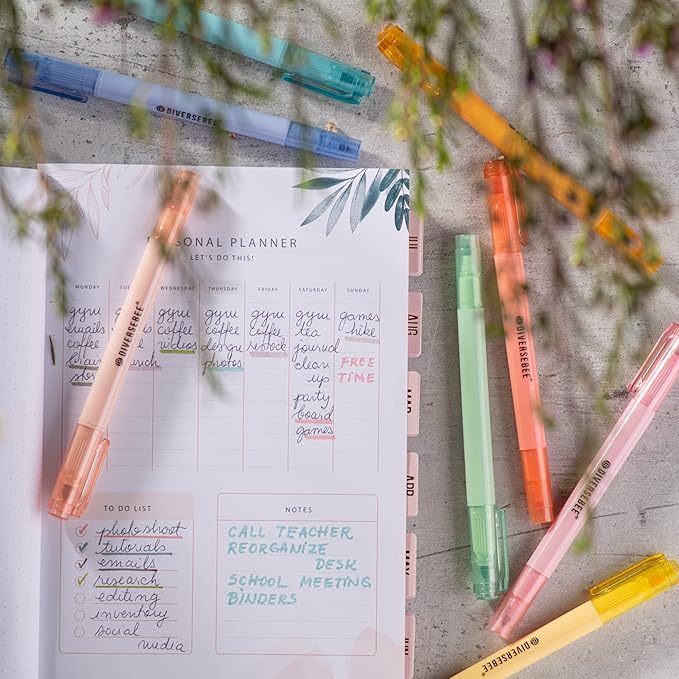 DIVERSEBEE Dual Tip Bible Highlighters and Pens No Bleed, 8 Pack Assorted Colors Quick Dry Highlighters Set, Cute Markers, Bible Study Journaling School Office Supplies and Accessories (Pastel)