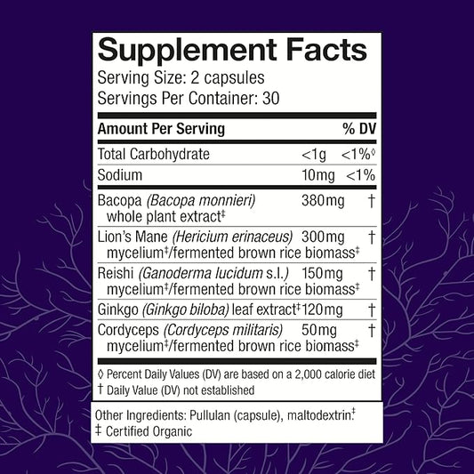 Host Defense MycoBotanicals Brain* Capsules - Brain Support Supplement with Lion's Mane, Reishi & Cordyceps Mushroom - Herbal Supplement for Memory & Focus Support - 60 Capsules (30 Servings)*