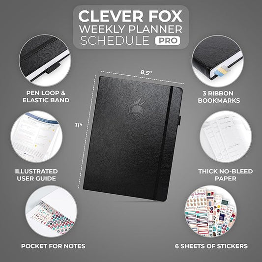 Clever Fox Planner PRO Schedule – Undated Weekly & Monthly Life Planner with Time Slots, Appointment Book & Daily Organizer, A4 (Black)