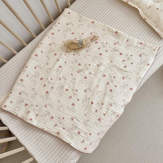 BuLuTu Baby Blankets for Girls Soft Lightweight Muslin Cotton Toddler Blanket Baby Quilts 2 Layer Gauze Cotton Nursery Blankets Crib Quilt,Bunny Pattern,47"x51"