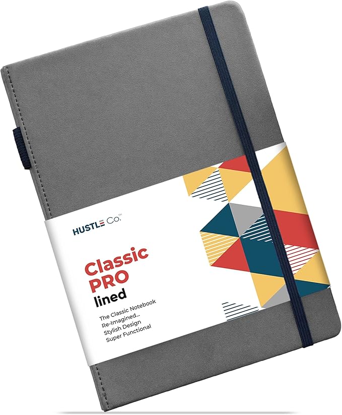 Thick Hardcover Journal Notebook - Ruled/Lined A5 (5x8 inch), Deluxe 120gsm Paper, Lays Flat for Writing, Professional Notebooks for Work, Business, Office, Executive, Gifts for Men and Women - Gray