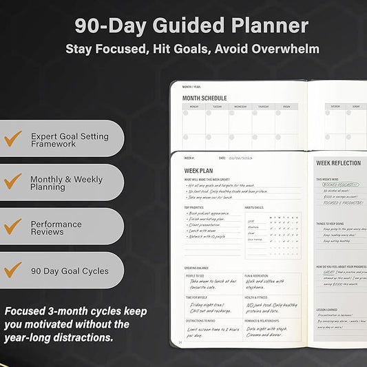 MindPanda 3-Month Undated A5 Productivity Planner – Daily Planner with a Guided 90-Day System for Focus, Goal Setting, Gratitude & Happiness – ADHD-Friendly Design