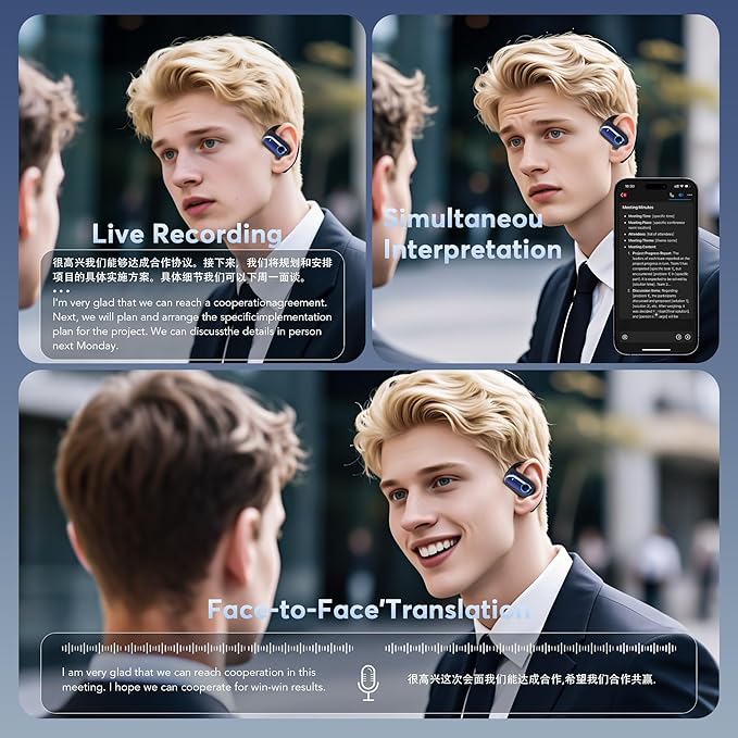 168 Languages AI Live Translation Earbuds, 4-in-1 Smart Mode Bluetooth 5.4 Touch Screen Earphones Real-Time Headphones Translator, Fit iOS and Android Ideal for Business and Learning, Deep Blue