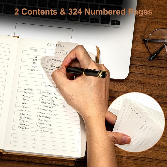 Yoment Lined Journal Notebook 324 Pages Leather Journals for Writing A5 Hardcover Journaling Notebooks for Women Men 100 GSM Thick College Ruled Notebooks for Work School Note Taking, Light Brown