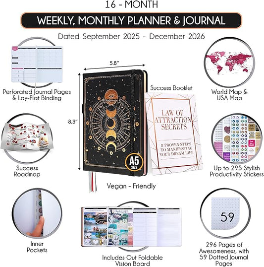 2025-2026 Planner Weekly and Monthly | 16-Month Life Planner to Increase Focus & Productivity | Reduce Overwhelm & Achieve Your Biggest Goals | Include Gift Box & Stickers | Sep 2025-Dec 2026