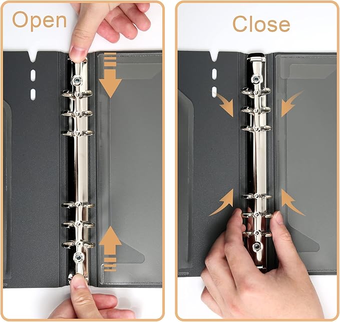 CAGIE A7 Binder 6 Ring Notebook with Dividers Refillable Planner Binder with Pockets, A5 Refill Paper Include Planning Square Ruled and Dotted Pages, 4.13 x 5.71 In, (Grey, A7 Hourly&Dot Page)