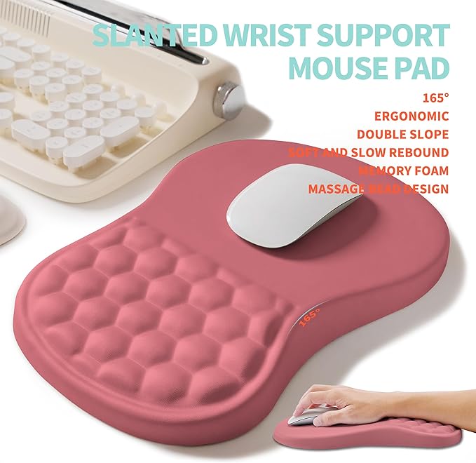 2-in-1 Ergonomic Set, Wave Rise Keyboard Wrist Rest and Massage Bulge Slope Mouse Pad Wrist Support, Cushion Memory Foam Integrated to Relieve Wrist Pain, Muskmelon Pink