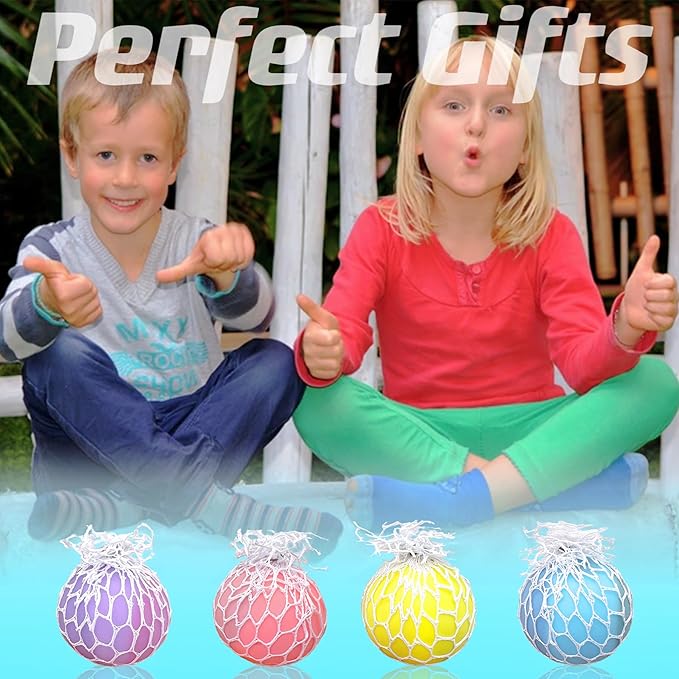 Stress Balls for Kids Fidget Toys Adults Mesh Grape Stress Ball (4Pack) Squishy Toys Fidget Squish Dough Ball Autism Sensory Toys for Autistic Children Stress Relief Toy Party Favors for 8-12