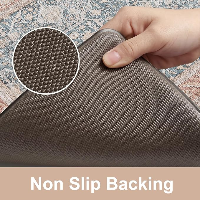 KIMODE Anti Fatigue Kitchen Mat,Farmhouse Kitchen Rugs Sets of 2,Non Slip Waterproof Vintage Kitchen Floor Mats,Cushioned Comfort Standing Mat for Sink,Desk,Laundry,Office,Orange/Blue