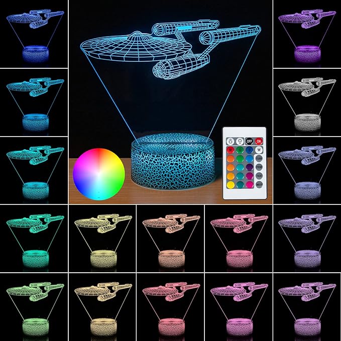Smalody Night Lights 3D Optical Illusion Multi-Colored Change Touch Controlled Desk Lamp Battleship Bedside Lamp Christmas Gifts and Birthday Gifts