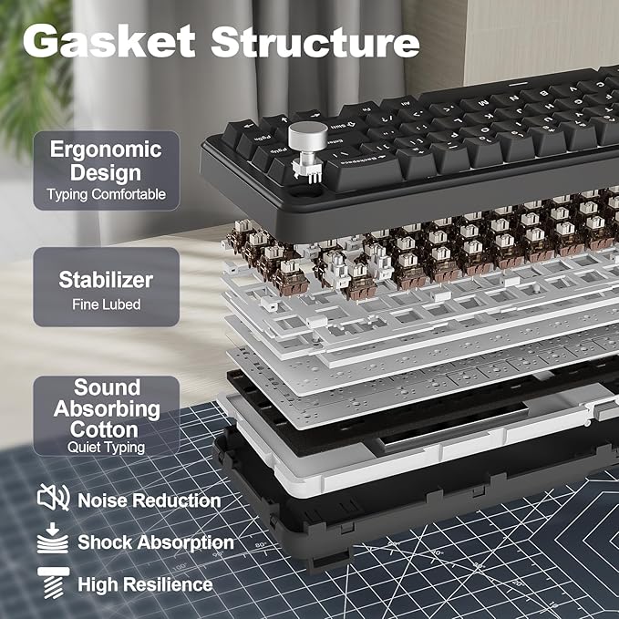 YUNZII B68 Wireless Mechanical Keyboard,Tri-Mode BT5.0/2.4GHz/USB-C,Cute PBT Keycaps,Hot Swappable Creamy Typing Gasket Mounted,RGB Backlit NKRO for Win/Mac (Black, Cocoa Cream V2 Switch)