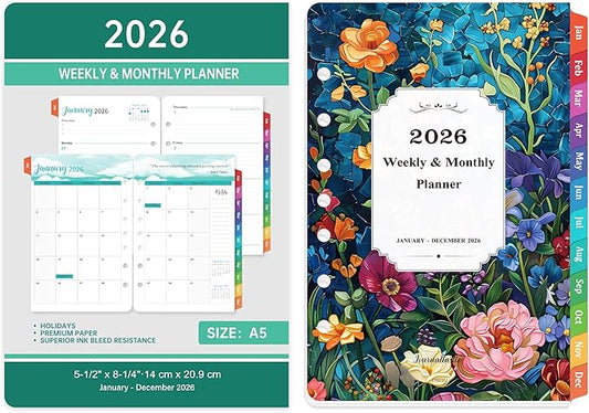 2026 Planner Refills - 7-Hole Punched Planner Refills 2026 with Colorful Tabs, JAN 2026 - DEC 2026, 5.5" x 8.5", A5 Planner Inserts, 2026 Weekly and Monthly Planner Refill with Monthly Pages & Weekly Pages - Dopamine Color