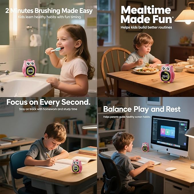 Doli Yearning Visual Timer for Kids, 99 Minute Cute Owl Digital Countdown Timer for Home School Classroom Supplies Study, Silent Time Management Tool (Pink)