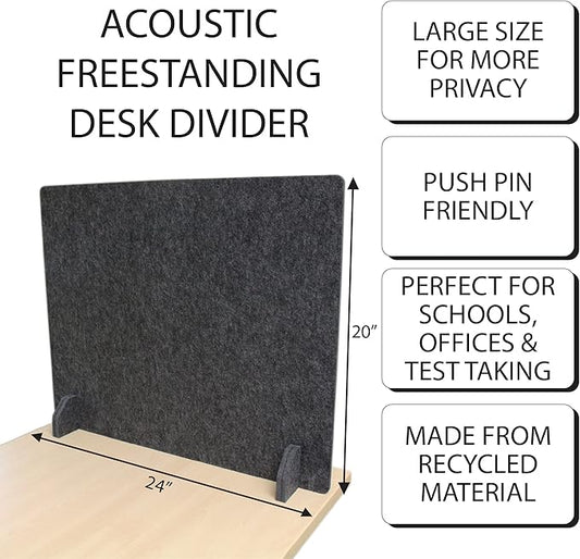 Acoustic Freestanding Desk Divider - Noise Reducing Desk Privacy Panel - Library & Office Furniture Partition - Workstations Shield Barrier - Instant Wall Desk 20" H x 24" W (4 Pack, Shadow)