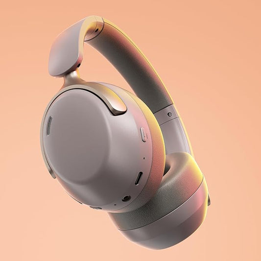 LORELEI QC30 Hybrid Active Noise Cancelling Headphones, 60H Playtime, Built-in Mic, Wireless Over Ear Headsets with Case,Bluetooth 5.4,Deep Bass Comfort Fit Soft-Earpads Fast Charging -Dunes Grey