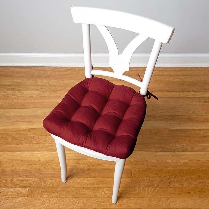 Barnett Home Decor Cotton Duck Wine Red Dining Chair Pad with Ties - 15 x 17 Size Small Chair Cushion - Latex Foam Fill - Machine Washable, 100% Cotton, Made in USA (Cranberry Red/Small)