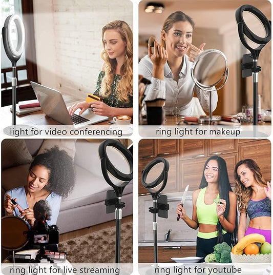 8 inch Desk Ring Light with Stand, Adjustable Computer Circle Light for Video Conference Lighting, Zoom Calls, Virtual Meeting, Video Recording, Selfie Light with Phone Holder for Streaming, Podcast