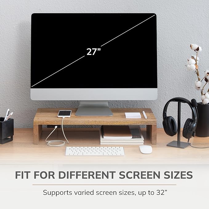 Anji Mountain Wooden Monitor Stand - Elegant Monitor Riser, Perfect Monitor Stand for Desk Organization, Durable Wood Construction monitor stands, Enhances Ergonomics and Workspace Efficiency,Natural