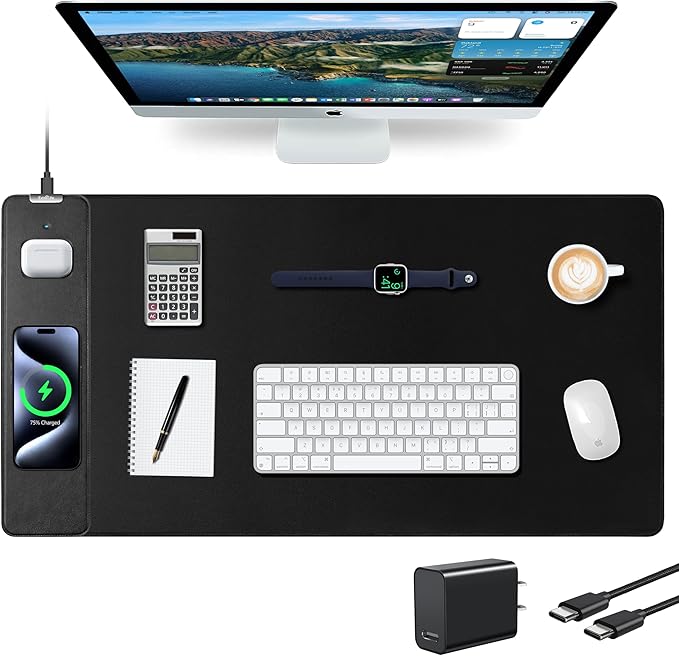 Mouse Pad with Wireless Charging, Gaming Mouse Pad with Ultra-Smooth Surface, Large XXL Desk Mat, Non-Slip, Waterproof Computer Keyboard Pad, 800x400x4MM, Included 20W PD Power Adapter