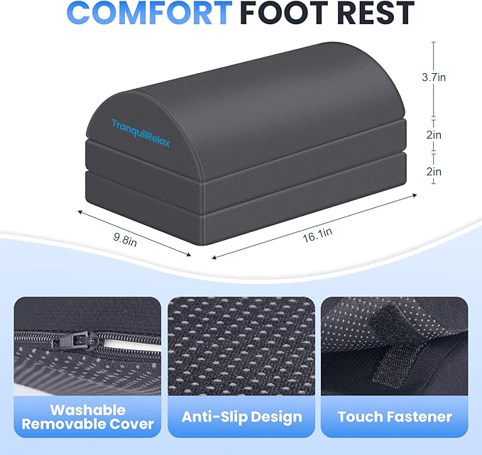Foot Rest for Under Desk at Work, Gaming Accessories Foot Stool with 3 Adjustable Heights & Washable Cover, Comfortable Office Desk Accessories, Footrest for Office, Home and Car (Gray)