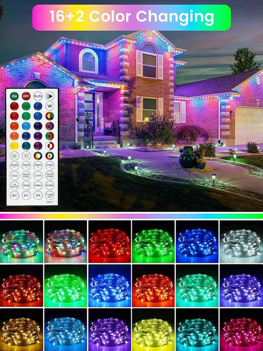 66Ft 200 LED RGB Color Changing Fairy Lights Plug in, Waterproof String Lights with Remote for Outdoor & Indoor, 8 Modes 16+2 Colors Twinkle Lights with Timer for Girl's Room Christmas Decorations