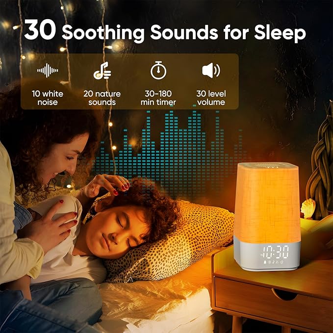 Sound Machine White Noise Machine with 30 Soothing Sounds, Sleep Timer, Dimmable Bedside Lamp Night Light Clock, Sunrise Alarm Clock Wake Up Light for Bedrooms, Baby, Kids, Adults, Heavy Sleepers