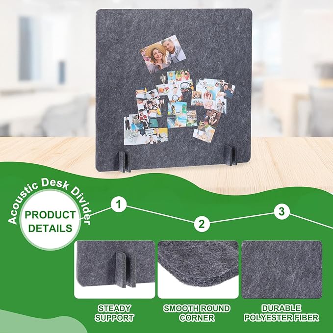 PATIKIL Desk Divider, 2 Set 24 x 24 Inch Acoustic Freestanding Desk Divider Desk Privacy Panel with 8 Pcs Support Feet for Library Office Workstation, Dark Grey