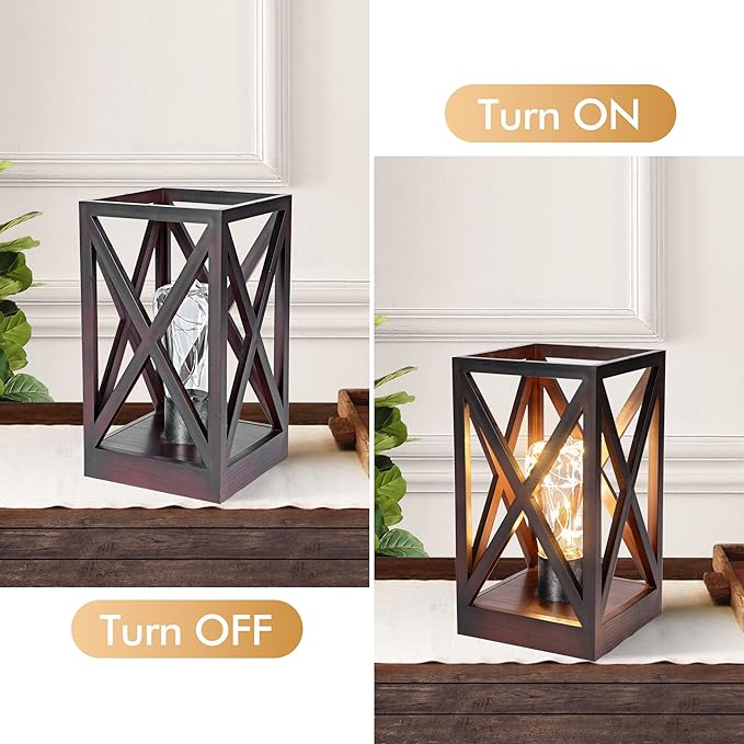 WINGBO 2 Pack Retro Battery Powered Table Lamps, Battery Operated Cordless Lamp Set, Portable Nightlight Decorative Light for Living Room Dining Room Bedroom Entryway Patio Backyard, Walnut Finish