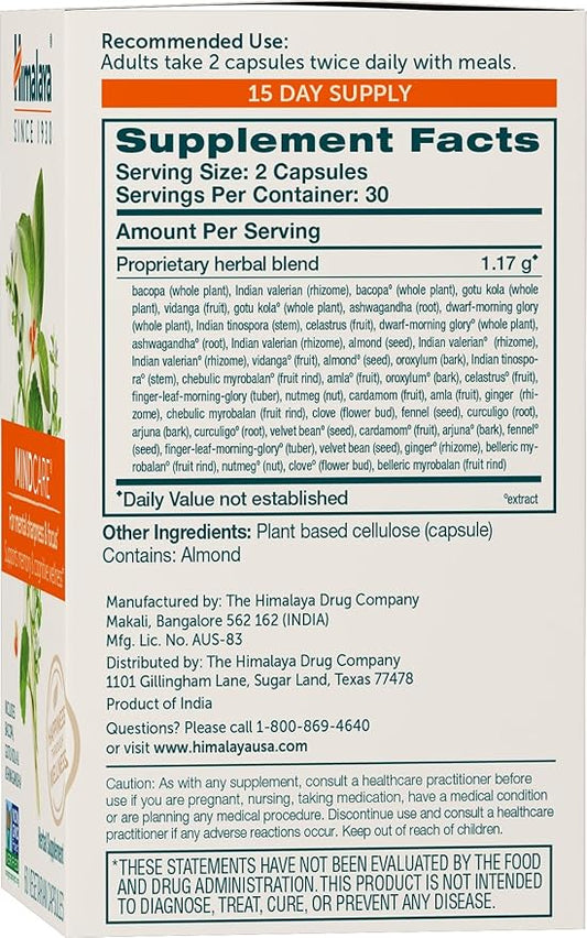 Himalaya MindCare - Nootropic Herbal Brain Supplements for Memory and Focus Support - Vegan, Non-GMO, Gluten Free, 1170 mg, 60 Capsules