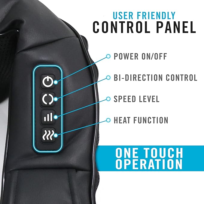 Daiwa Felicity Shiatsu Neck & Back Massager with Heat - Deep Tissue Pain Relief for Shoulder with 8 3D Kneading Nodes - Electric Full Body Massage, Ergonomic, Portable, Includes Power/Car Adapter