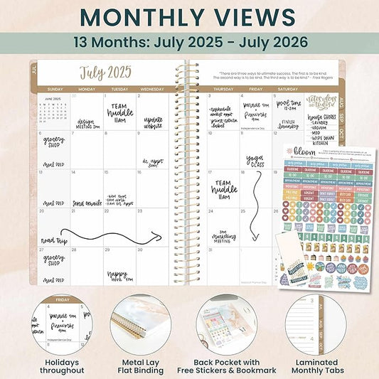 bloom daily planners 2025-2026 Academic Year Daily Planner (July 2025 - July 2026) - A5 Weekly & Monthly Calendar Agenda Organizer Book with Stickers - 5.5" x 8.25" - Ocean Oasis
