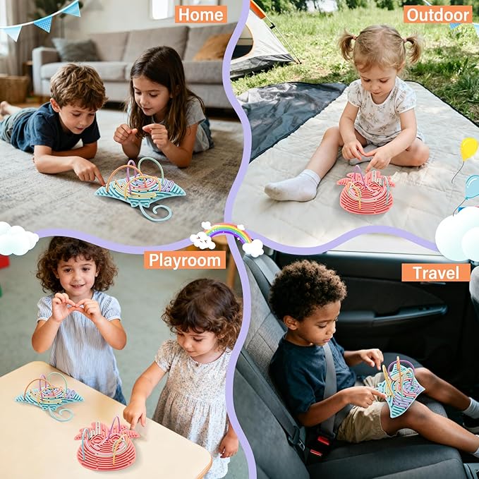 2 Pack Sensory Activity Board with 20 Random-Color Strings, Double-Sided Silicone Sensory Fidget Toy for Kids and Adults with Autism, ADHD, Silent, Stress Relief, Calming, Focus, Gift for Girls Boys