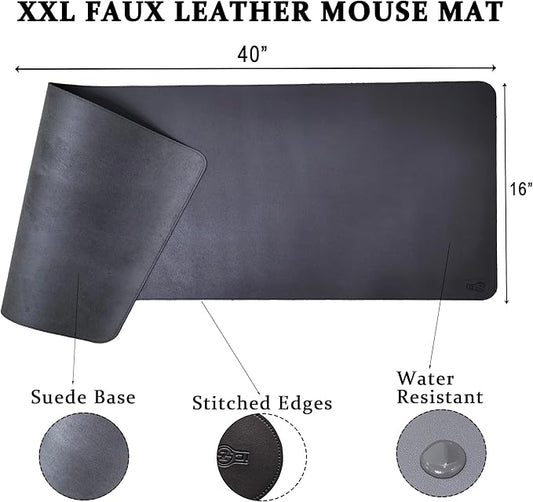 PU Leather Desk Mat| Premium Mouse Pad with Bonus Coaster | Stylish, Durable, Waterproof Mouse Pad for Office & Home (Steel Grey, XXL - PU Gift Set)