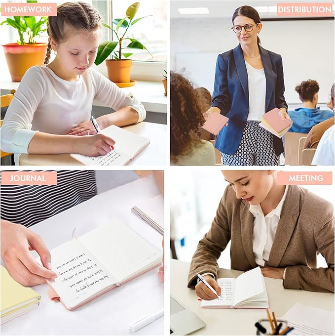 feela 3 Pack Pocket Small Notebook Journals, Mini Cute Hardcover College Ruled Notepad Women Office Supplies, with 3 Black Pens, 3.5”x 5.5”, A6, Pastel Colors, Light Yellow, Light Pink, Pale Orange