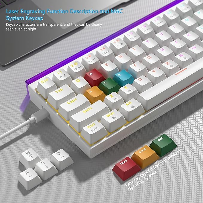 Womier 60% Percent Keyboard with Light Box, Wired Keyboard Gaming Mechanical with MCA Keycaps, OEM Profile, Programable, 64 Keys Hot Swap RGB Cream Key Board for PC Computer Win/MAC (WK68 PRO-White)
