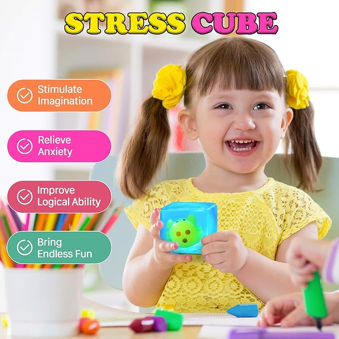 Squishy Stress Cube Fidget Toys Adults - Glow in The Dark Crab Sensory Toys for Kids with Autism Stress Balls for Kids Squeeze Toys for Anxiety Stress Relief Gifts