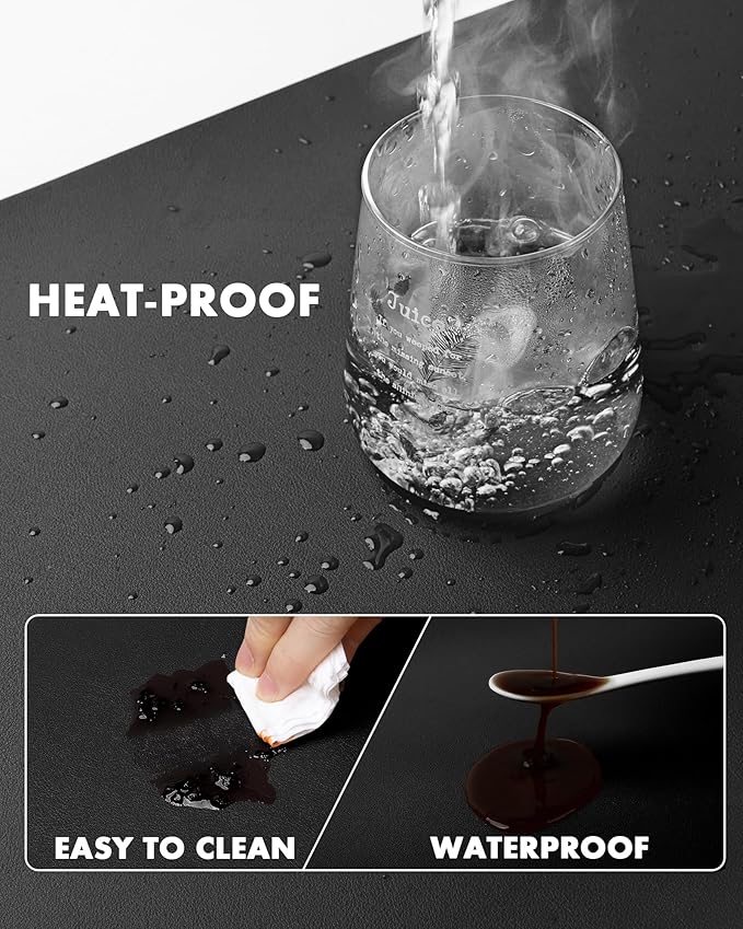 YSAGi Double-Sided Desk Pad, 35.4"x17"Leather Desk Mat, Eco Cork Desk Pad Protector,Large Mouse Pad,Waterproof Desk Blotter for Office/Home(Black)