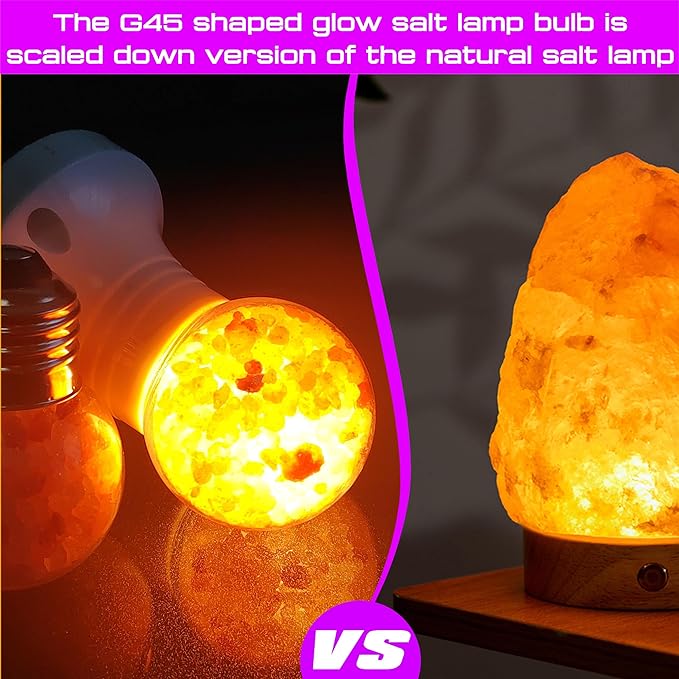 Himalayan Salt Lamp LED Light Bulbs, E26 2200K Warm Amber Pink, 3W Mood Lighting Night Light, E26 G45 Salt Rock Stress Relief Bulbs for Bedroom, Decor, Sleep Light, Non-Dimmable, 2pack