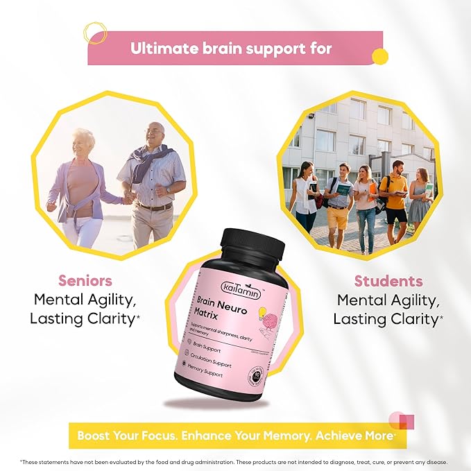 Memory & Focus Nootropic – Brain Neuro Matrix with Ginkgo Biloba & Huperzine A – Vegan, Natural, Caffeine-Free – Supports Clarity & Mood for Students, Seniors & Professionals – 90 Caps 3-Month Supply