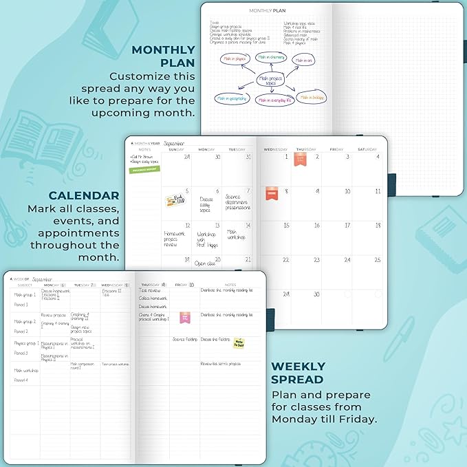 Clever Fox Teacher Planner – School Year Planner with Calendars & Lesson Plans – Teacher Plan Book for Classroom & Homeschool Organization - Undated, 7x10″, Hardcover (Dark Teal)