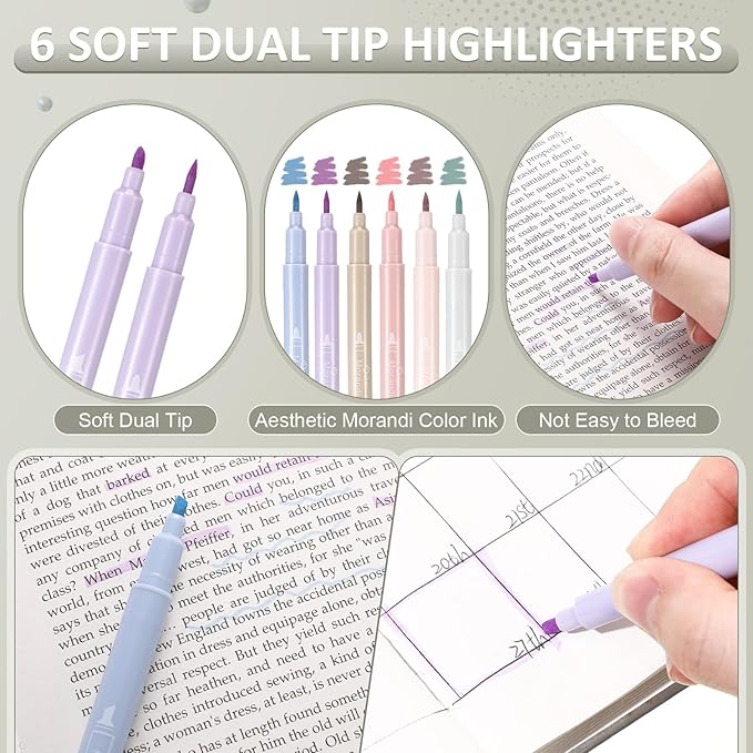 Janlaugh 38 Pcs Aesthetic College School Supplies with Pen Case Sticky Notes Gel Pens Highlighters Correction Tapes Back to School Stationery Kit(Morandi Color,Cute)