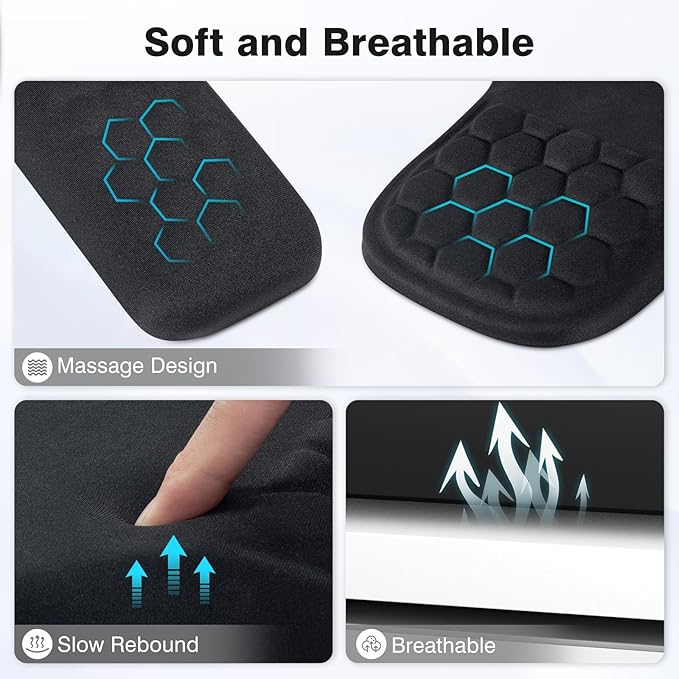 3 in 1 Ergonomic Wrist Rest for Keyeboard and Mouse, Non-Slip Desk Mouse Pad with Wrist Support, Keyboard Wrist Rest and Mouse Pad Set Massage Design (Black)