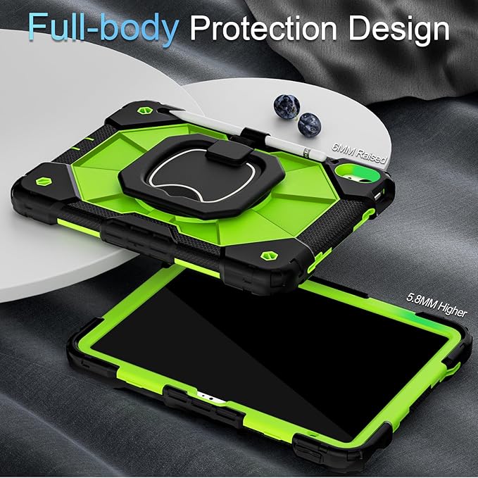 Case for iPad (A16) 11th Generation 11 Inch (2025) /iPad 10th Generation 10.9 Inch (2022) with Rotating Stand Screen Protector,Heavy Duty Shockproof Cover for i Pad 10th Gen Case,Black Green