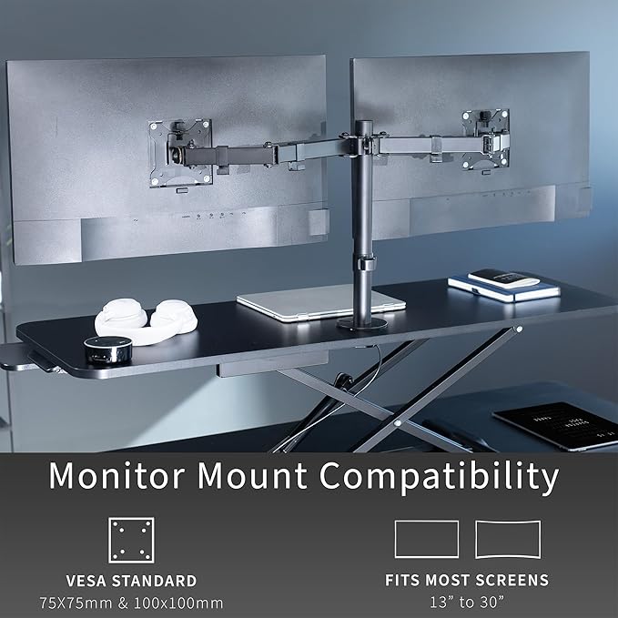 VIVO Height Adjustable 48 inch Standing Desk Converter with Dual 13 to 30 inch Monitor Stand, Sit Stand Monitor Mount and Desk Riser, Black, DESK-V048KB-M2