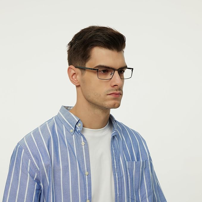 GUDVUE Mens Blue Light Glasses Rectangle Computer Glasses Gaming Glasses, Rectangle Gunmetal