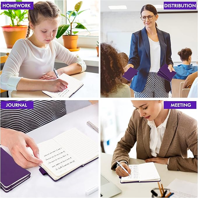 feela 3 Pack Pocket Notebook Journals, Mini Cute Small Journal Notebook Bulk Hardcover College Ruled Notepad with Pen Holder for Office School Supplies, with 3 Black Pens, 3.5”x 5.5”, A6, Purple