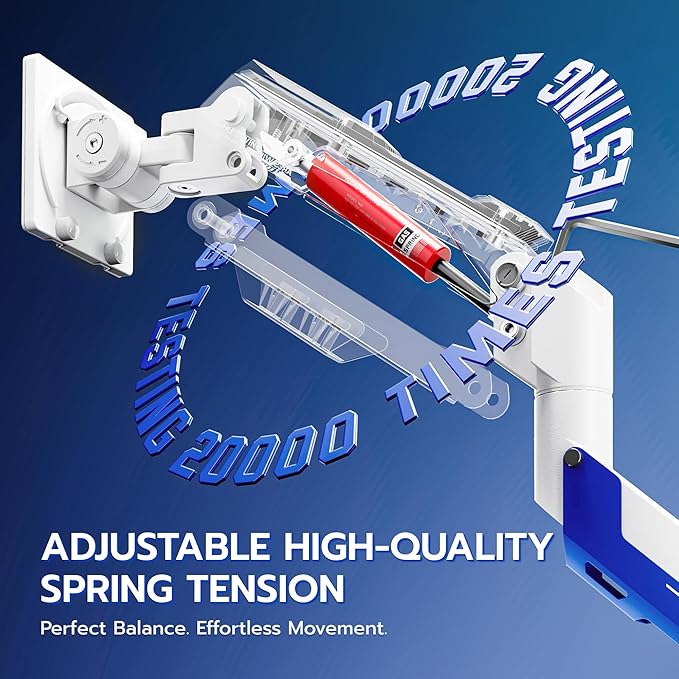 ARES WING Heavy Duty Single Monitor Arm - Gas Spring Aluminum Monitor Mount for 24"-57" Ultrawide Screens up to 66 lbs with Clamp/Grommet Desk Mount, 75/100/200 Vesa Mount, White