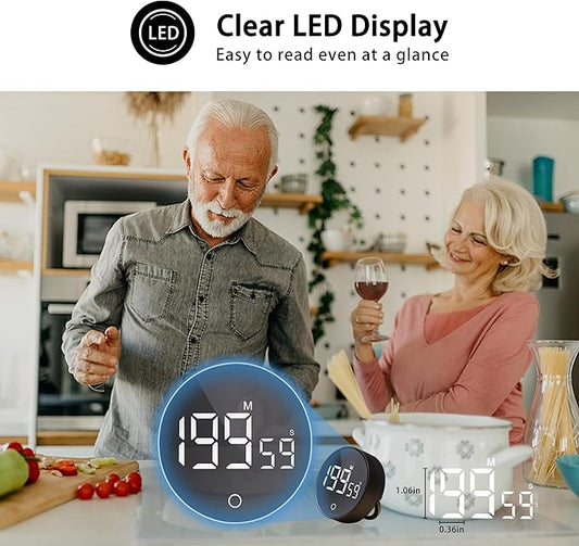 Digital Kitchen Timers, Visual timers Magnetic Countdown Countup Smart Timer Large LED 200 Minutes Display Volume Adjustable for Cooking Fitness Studying, Easy for Kids and Seniors